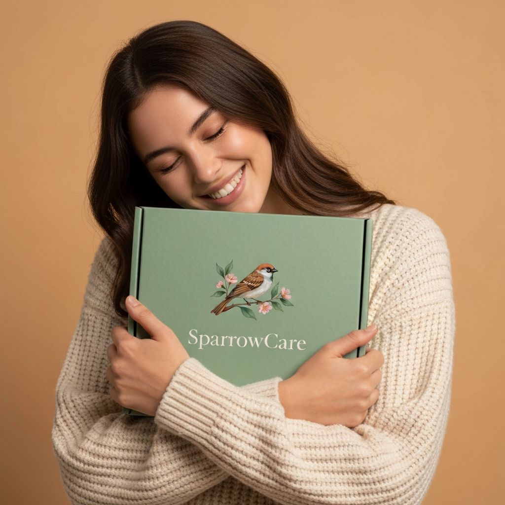 SparrowCare period care hamper with comfort items, treats, and essentials beautifully arranged